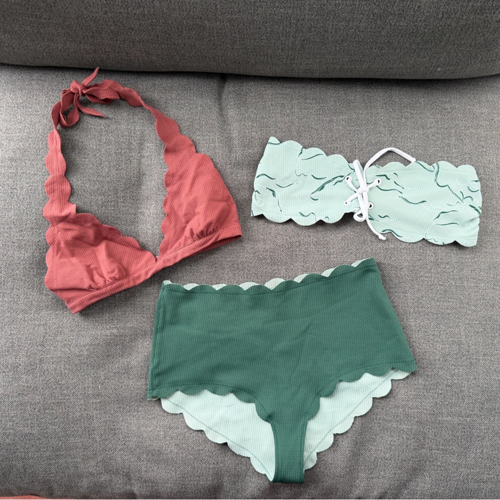 Marysia Swim Textured Bikini lot in Rust and greens
